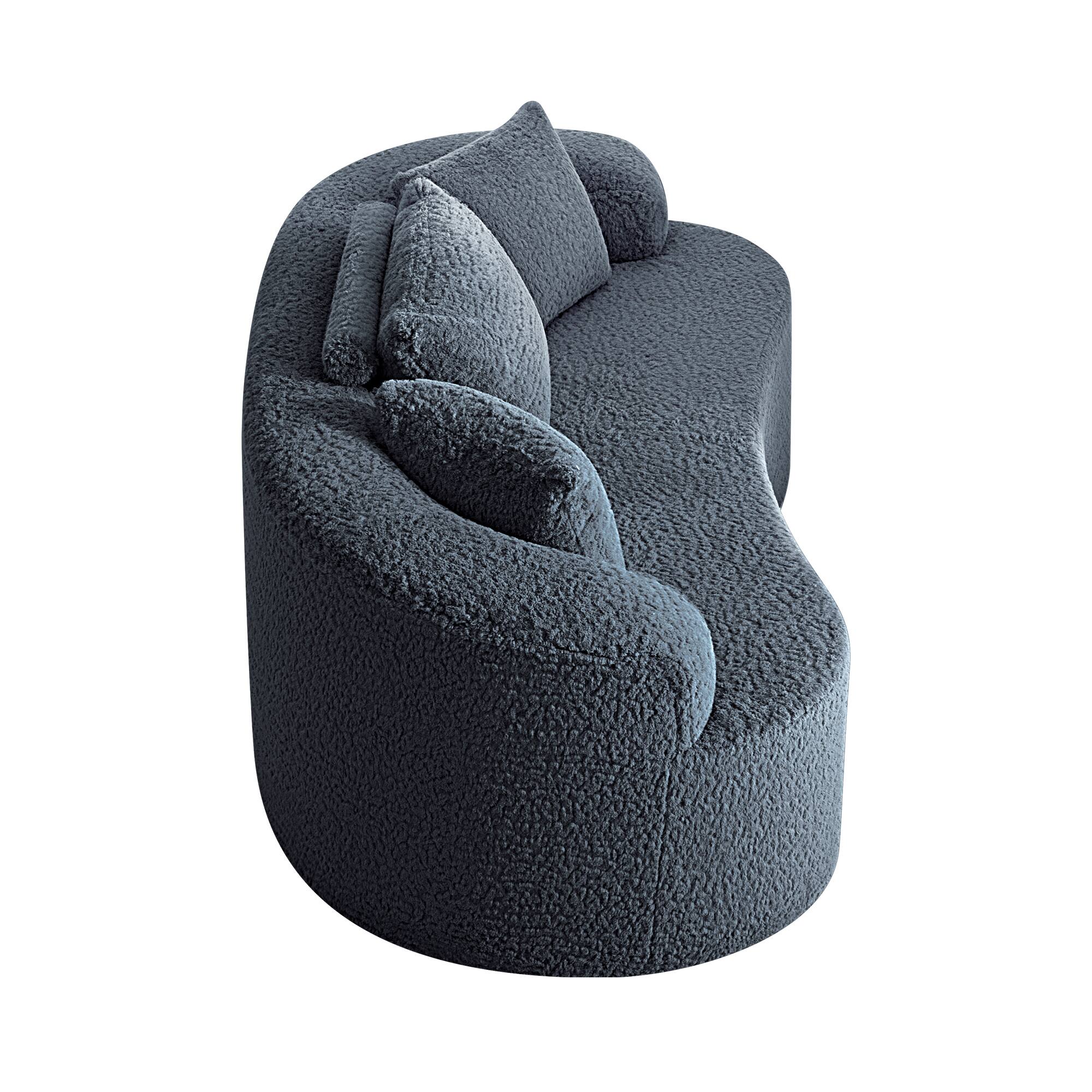 Angle. Brick Attic - 65'' Luxury Modern Curved Sofa with 3 Pillows- Teddy Fabric Curved Back Couch for Small Living Rooms Apartments Office - Navy Blue.