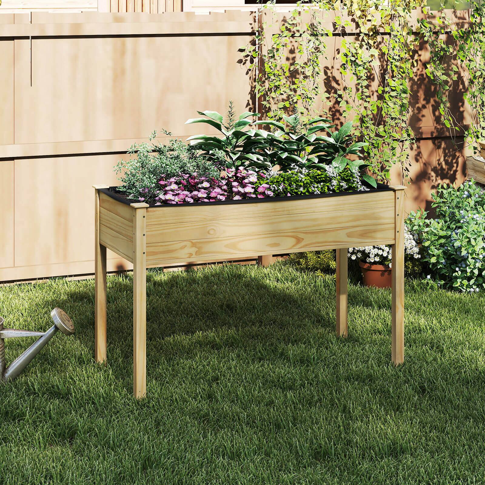 Alt View 3. Costway - Costway 2PCS Wooden Raised Garden Bed w/Legs Liner Drainage Holes Large Planter Box - Natural.
