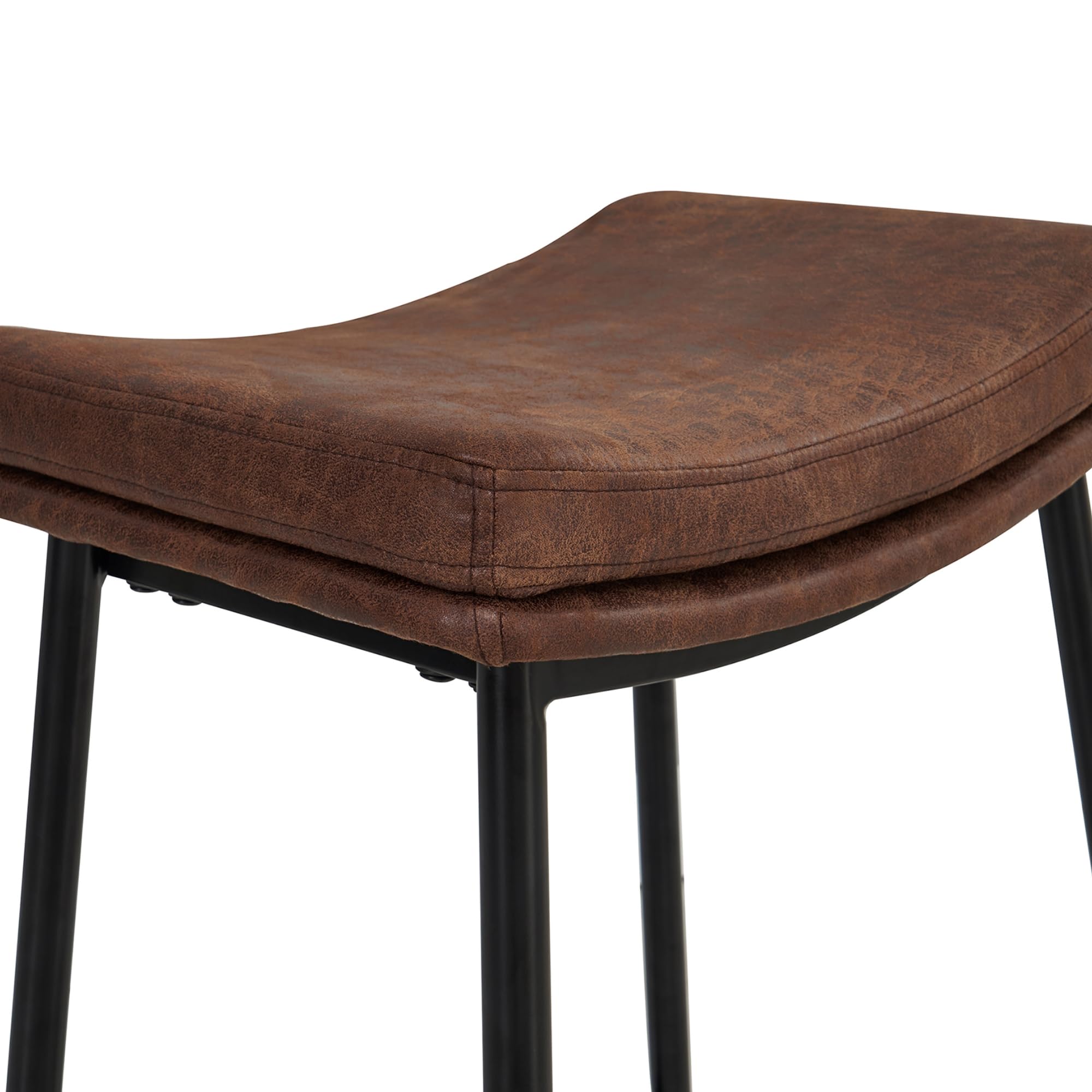 Alt View 3. JETRANSPORT - 22202 Arlo Modern Backless Upholstered Kitchen Counter Bar Stool With Double-layered Saddle Seat And - Vintaged Brown/Matte Black 1 Stool.