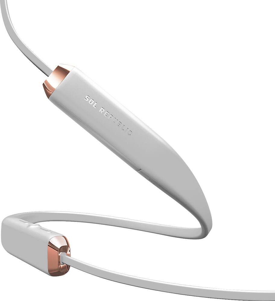 Left. Sol Republic - Shadow Wireless Earbud Headphones - Rich Gray/Rose Gold.