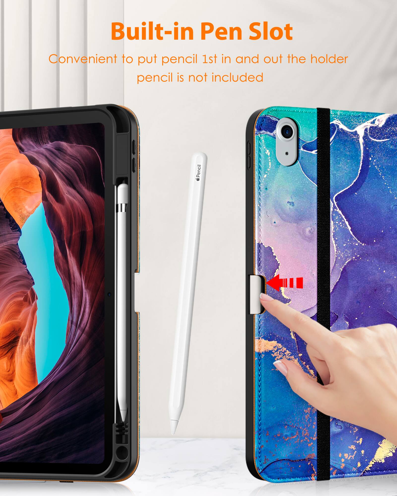 Built-in Pen Slot  
Convenient to put pencil 1st in and out the holder  
pencil is not included