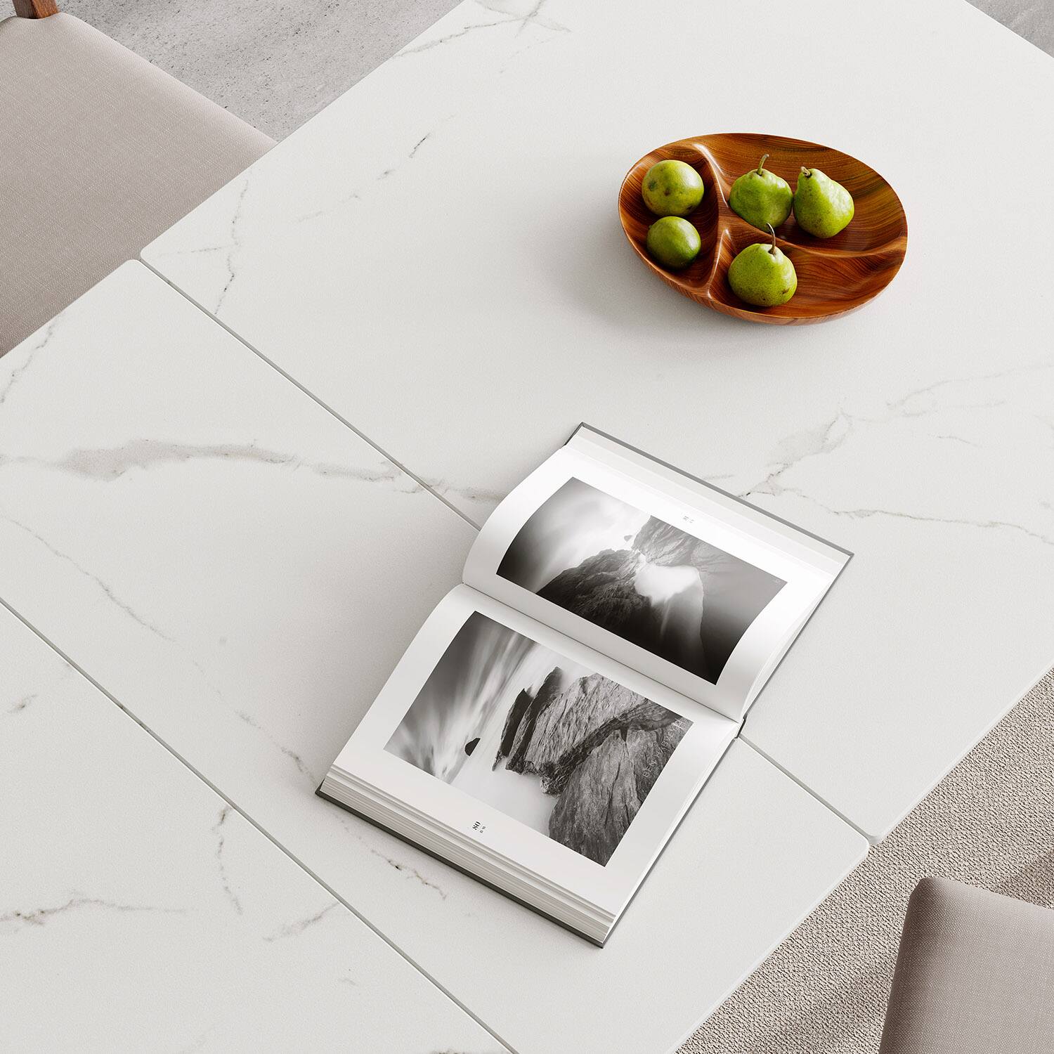 Alt View 2. Tiramisubest - Walnut Solid Oak and White Slate Telescopic Dining Table for 6-8 People (Walnut Color) - White+Walnut.