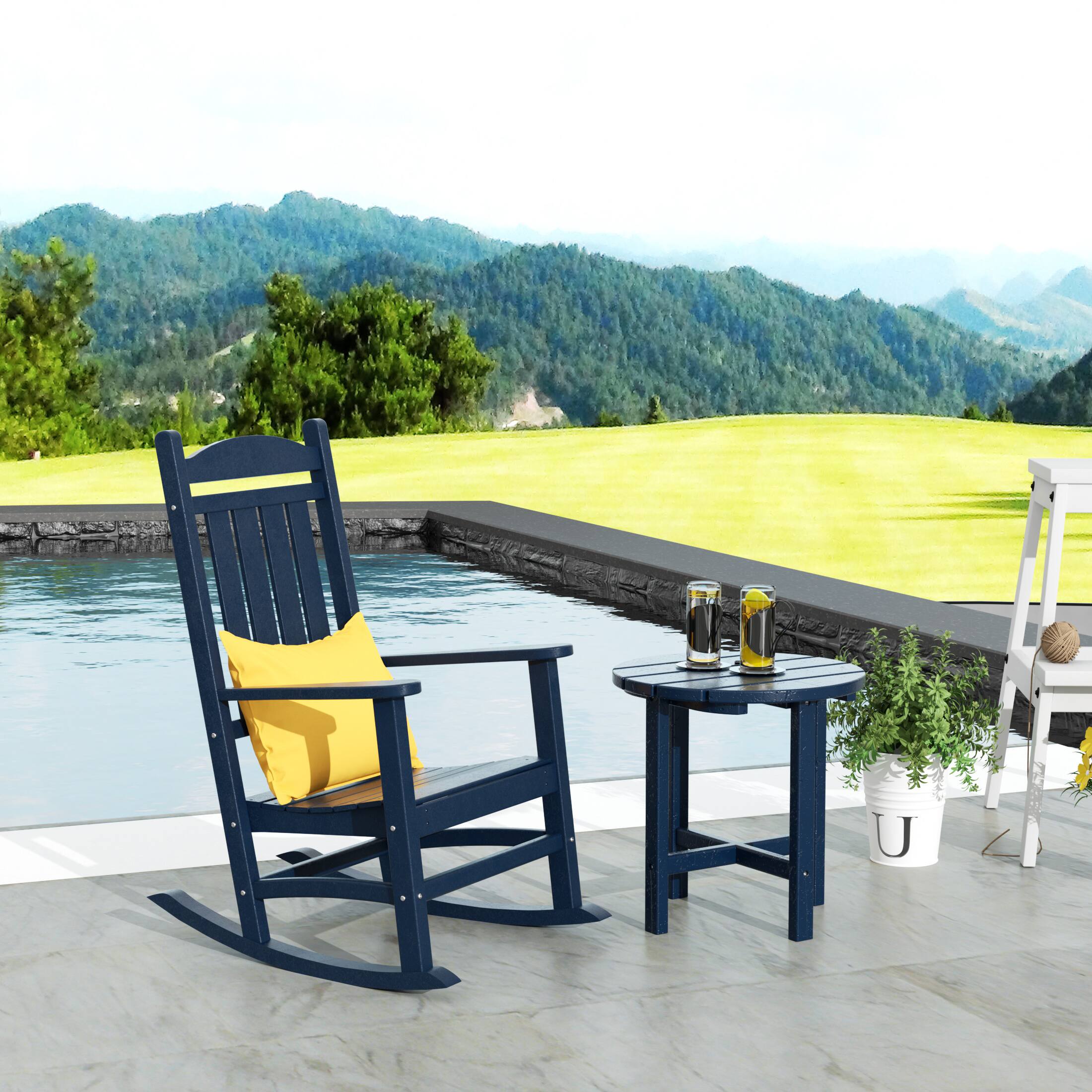 Angle. WestinTrends - WestinTrends Malibu Outdoor Patio Porch Rocking Chair with Side Table Set - Navy Blue.