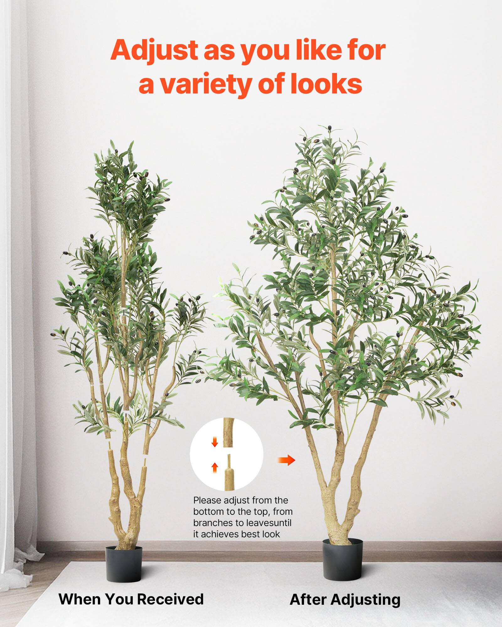 Adjust as you like for a variety of looks

When You Received

Please adjust from the bottom to the top, from branches to leaves until it achieves best look

After Adjusting