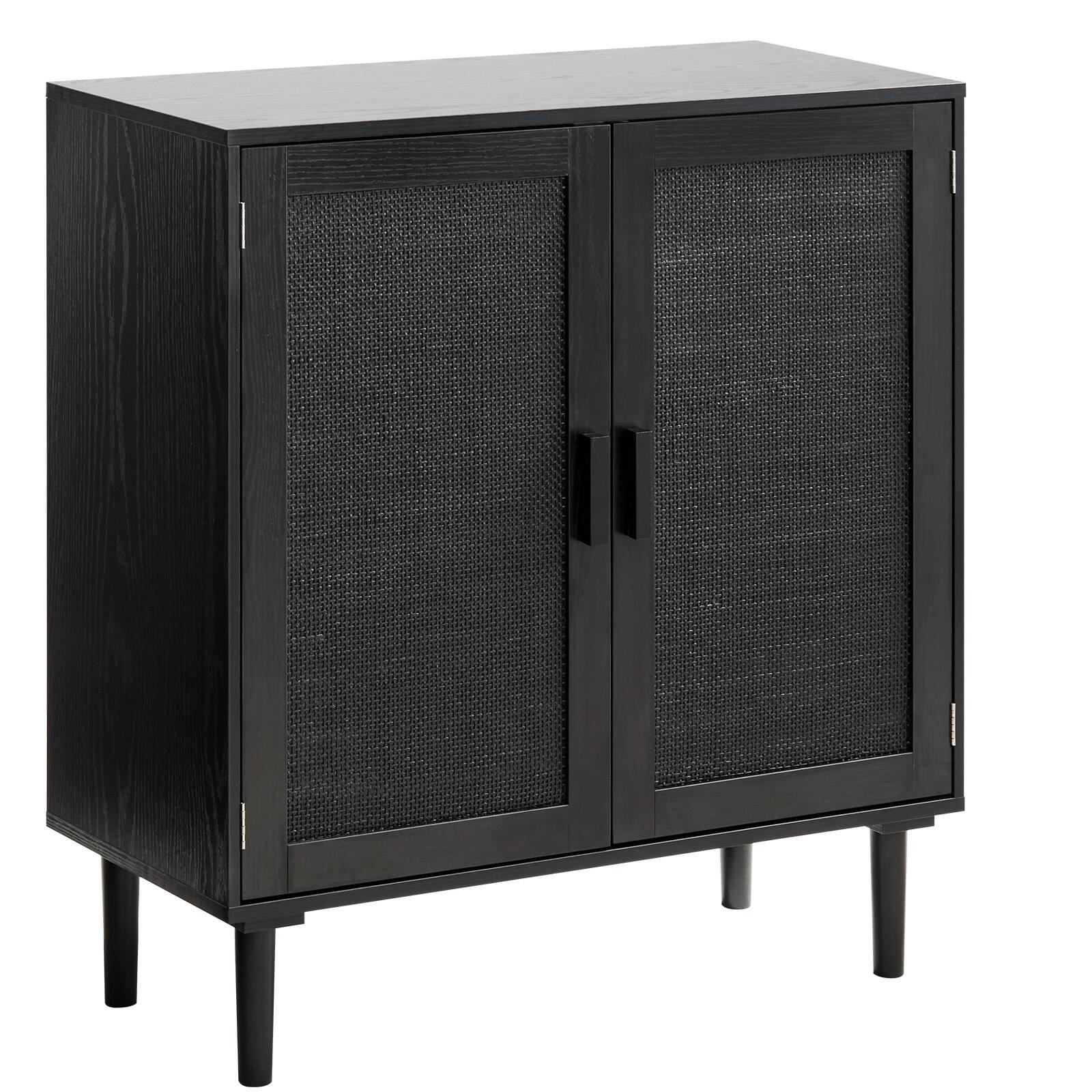 Alt View 5. VEVOR - Rattan Cabinet, Rattan Storage Cabinet with 2 Magnetic Doors and Adjustable Shelves, Accent Sideboard Buffet - Black.