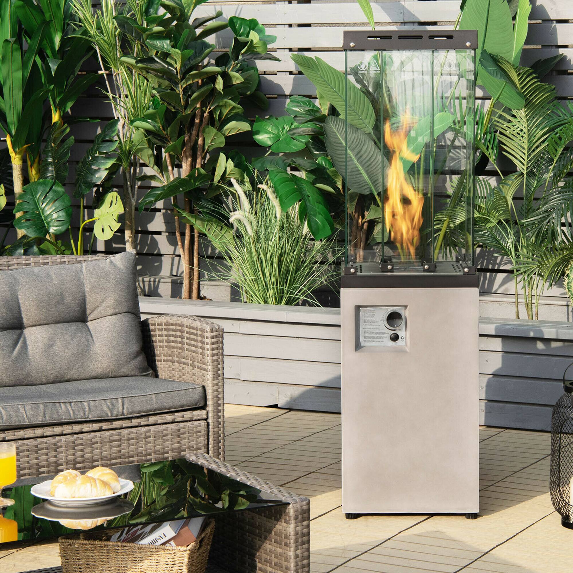 Alt View 1. Costway - Costway 41,000 BTU Propane Patio Heater Glass Tube Standing Gas Heater w/ Cover Wheels Grey - Grey.