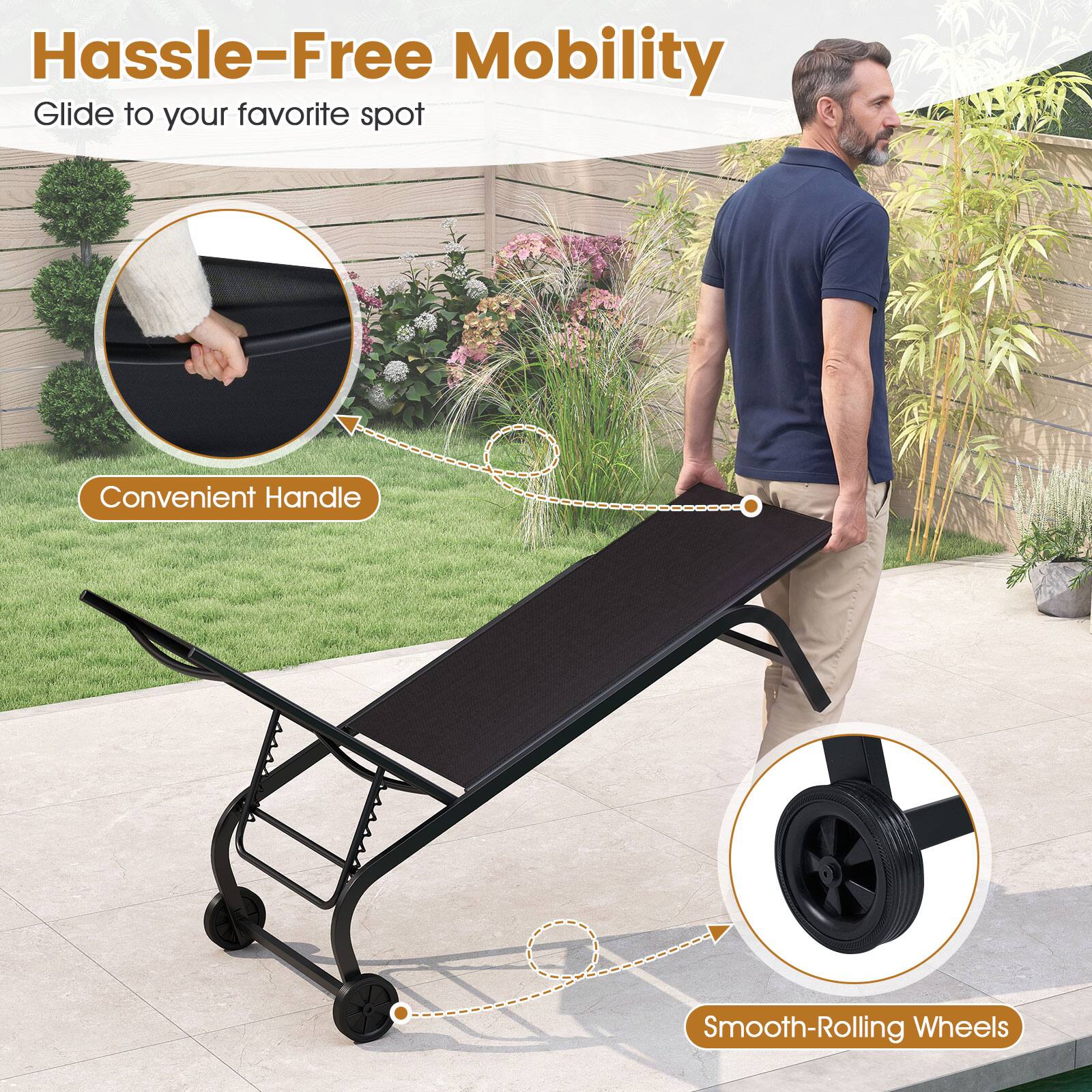 Hassle-Free Mobility  
Glide to your favorite spot  

Convenient Handle  
Smooth-Rolling Wheels