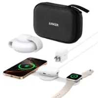 Anker - MagGo Wireless Charging Station (3-in-1, Foldable Pad with Travel Case Included) - White - Front_Zoom