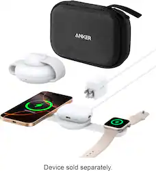 Anker - MagGo Wireless Charging Station (3-in-1, Foldable Pad with Travel Case Included) - White - Front_Zoom