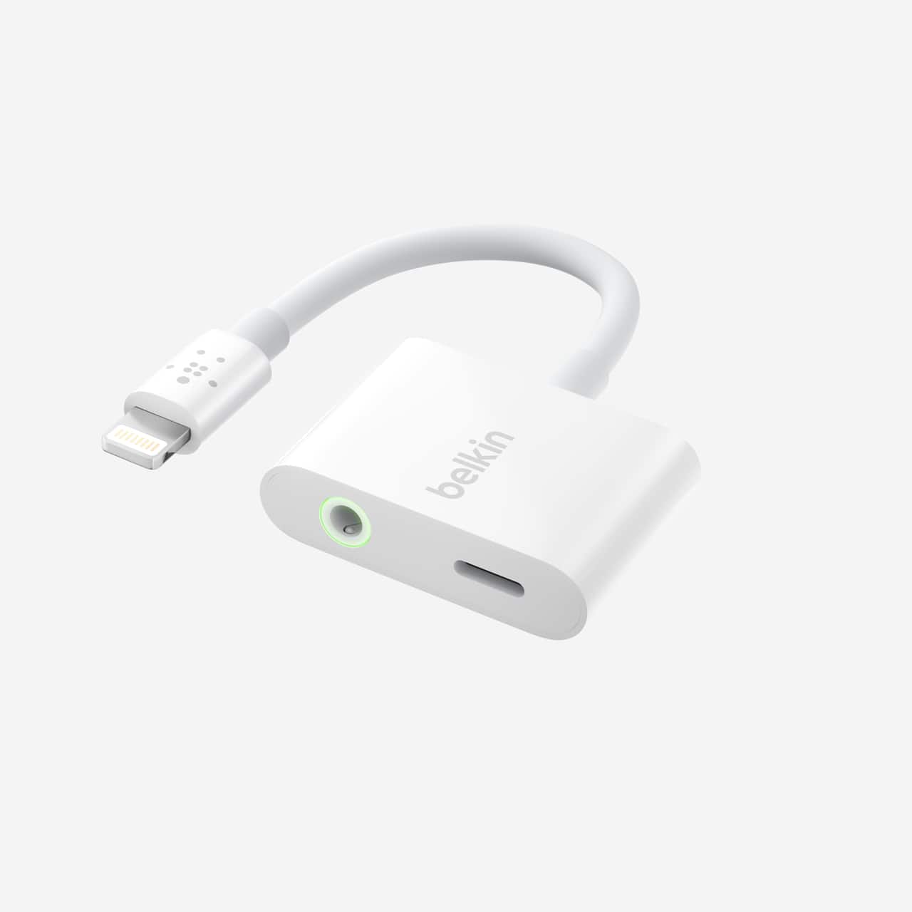 Belkin - RockStar Lightning to 3.5mm Audio Cable + Audio Charger Splitter, 2-in-1 Aux iPhone Headphone and Charger Adapter - White - Front_Zoom