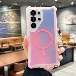 UUCOVER - Magnetic Iridescent Case for Samsung Galaxy S24 Ultra, Compatible with MagSafe, Shockproof Matte Translucent Phone Cover - Pink