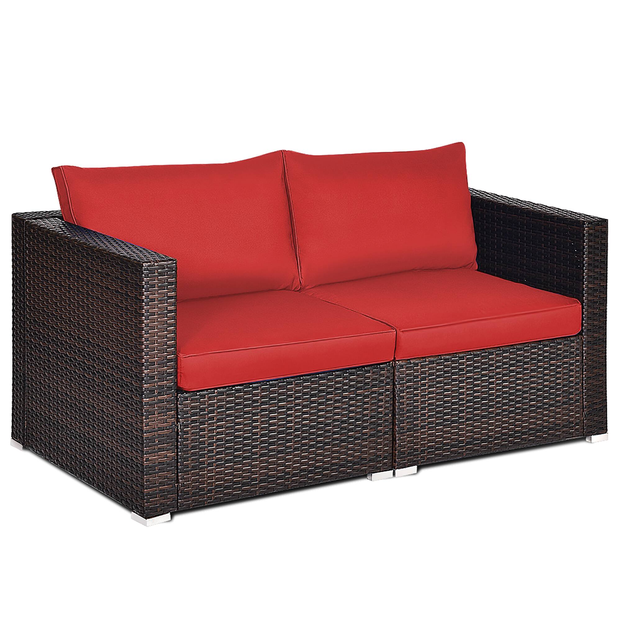 Alt View 8. Costway - Costway 2PCS Patio Rattan Corner Sofa Sectional Furniture Set Red Cushion - Red.