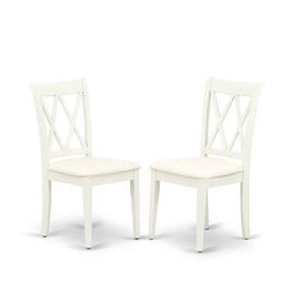 East West Furniture - 3 Piece Dinning Room Table Set Contains 1 Wood Table and 2 Linen White Dining Room Chairs with - Multi-Color