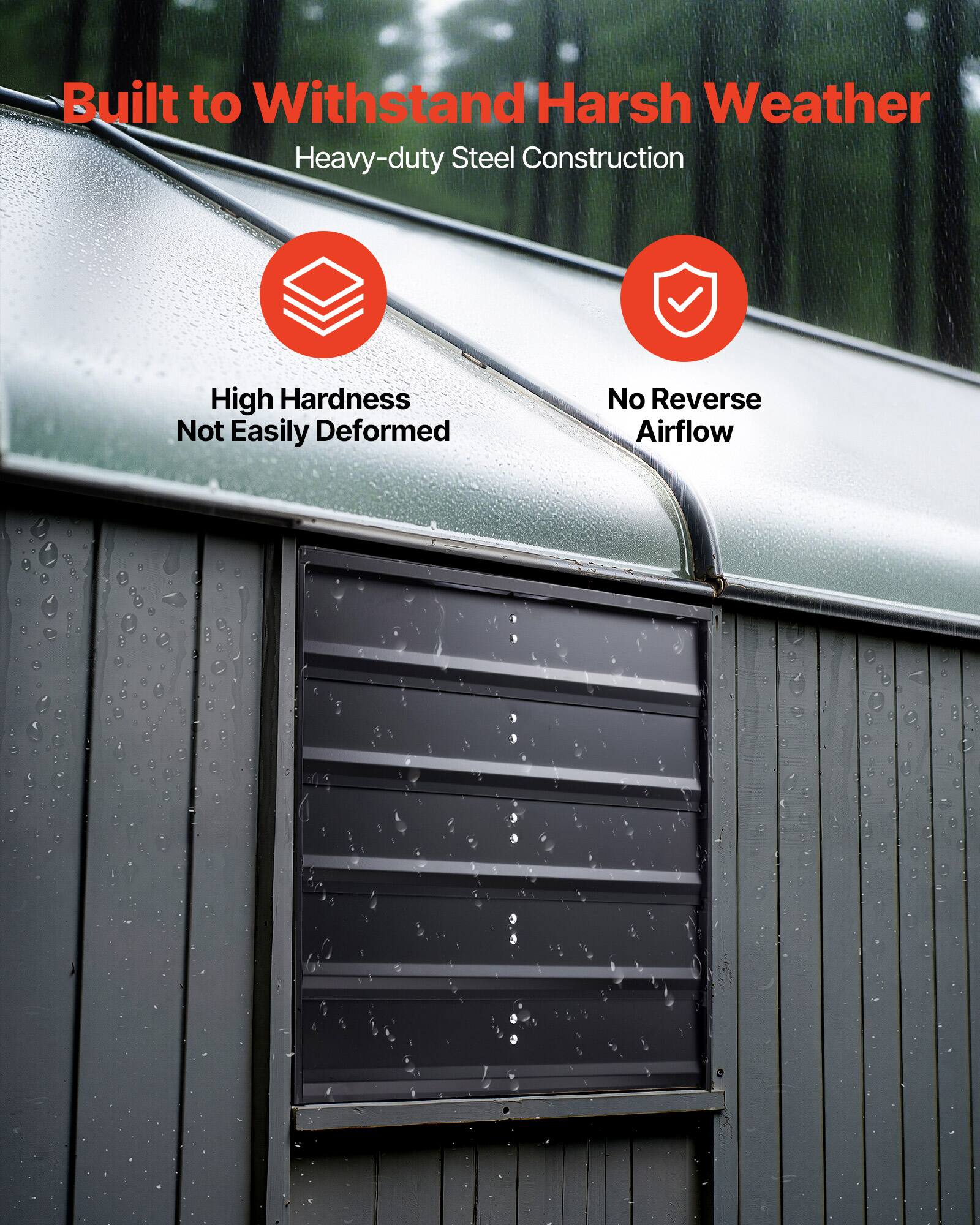 Built to Withstand Harsh Weather  
Heavy-duty Steel Construction  

- High Hardness  
- Not Easily Deformed  

- No Reverse Airflow