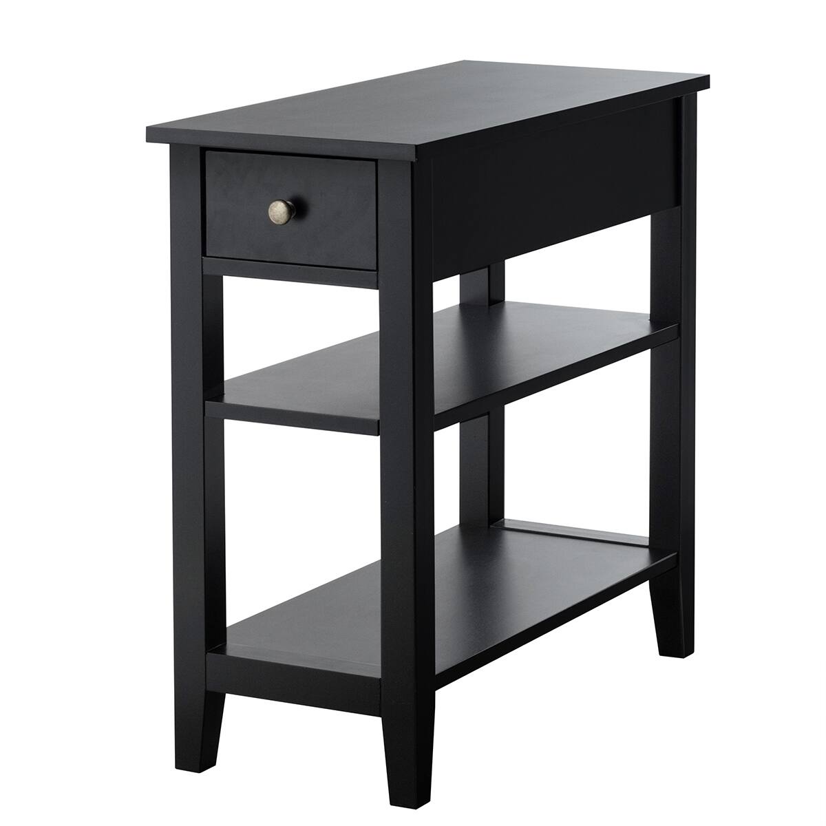 Alt View 9. Costway - Costway 3 Tier Nightstand Bedside Table Sofa Side End Table w/Double Shelves Drawer - Black.