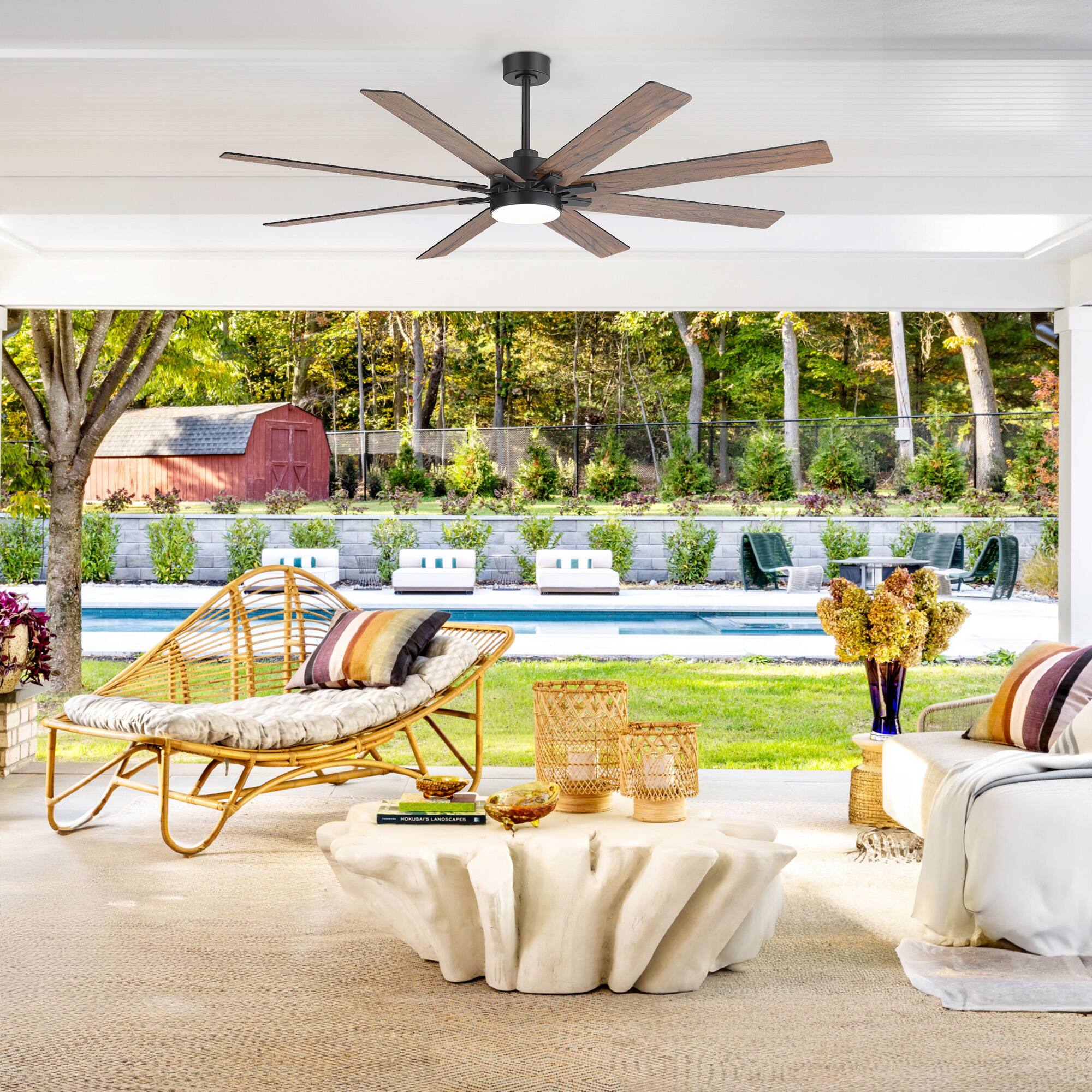 Alt View 8. Breezary - 72-Inch LED Ceiling Fan - 8 ABS Blades, 24W LED Light, DC Motor, 6 Speeds, Remote Control, Timer, Downrod Installation - Black & Dark Walnut.