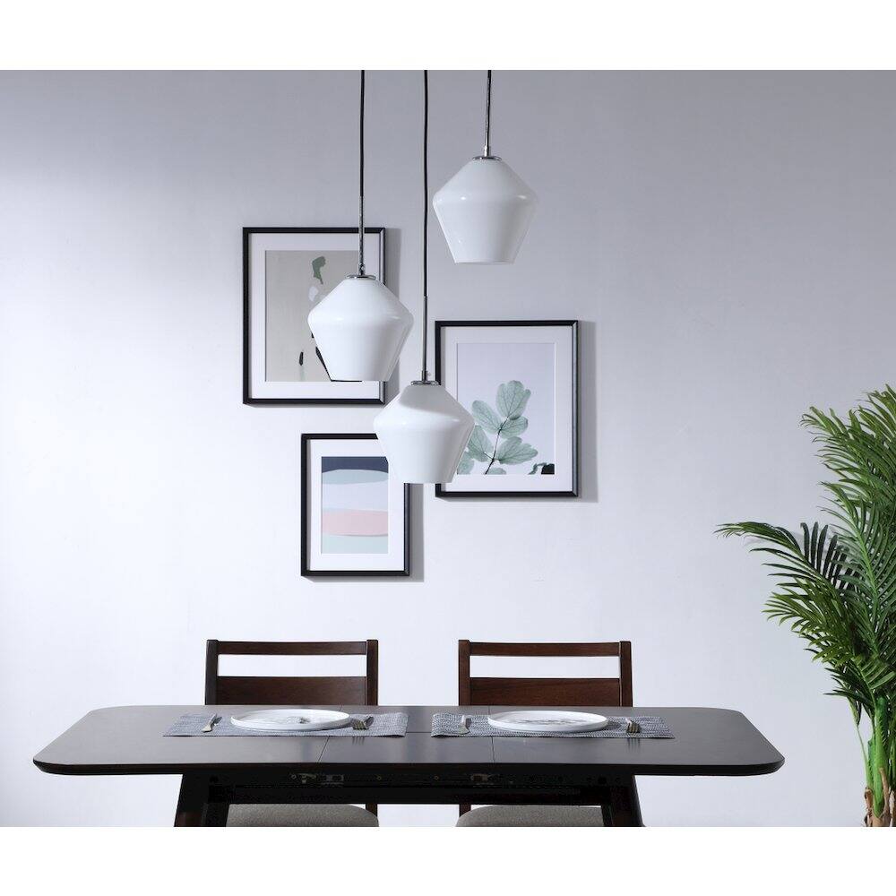 Angle. Living District - Gene 3 Light Chrome And Frosted White Glass Pendant - Chrome And Frosted White Glass.
