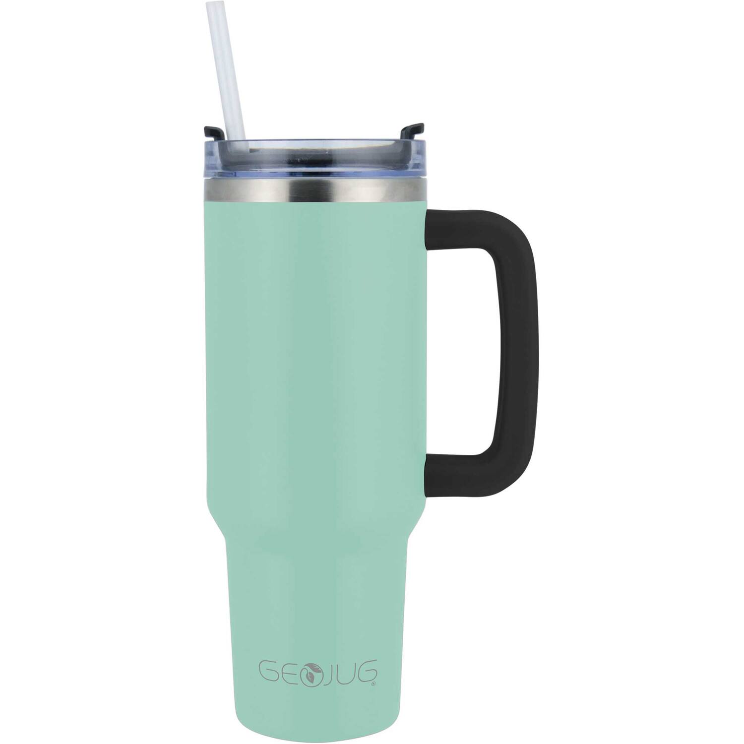 Brentwood - Geojug Cmb-1200bl 40-oz. Insulated Stainless Steel Tumbler Cup With Handle, Lid, And Straw, Black - Blue