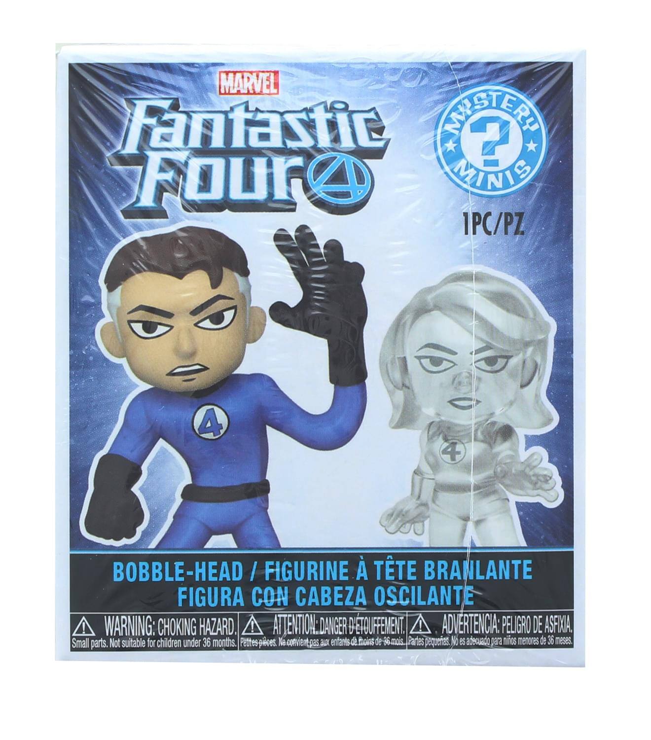 MARVEL Fantastic Four  
Mystery Minis  
1PC/PZ  

BOBBLE-HEAD / FIGURINE À TÊTE BRANLANTE / FIGURA CON CABEZA OSCILANTE  

WARNING: CHOKING HAZARD. Small parts. Not suitable for children under 36 months.  
ATTENTION: DÉTOUFFEMENT. Petites pièces. Ne convient pas aux enfants de moins de 36 mois.  
ADVERTENCIA: PELIGRO DE ASFIXIA. Partes pequeñas. No adecuado para niños menores de 36 meses.