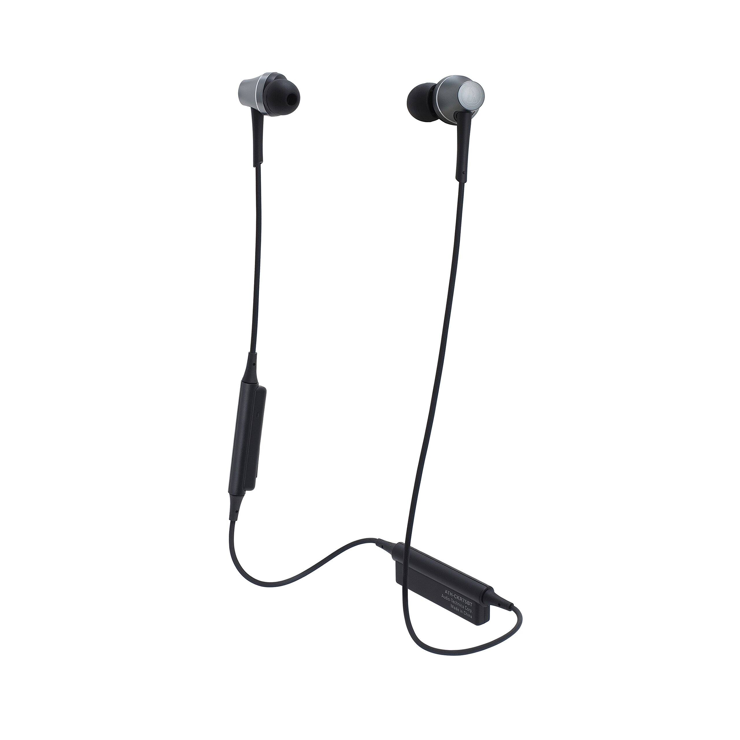 Front. Audio-Technica - Audio-Technica ATH-CKR75BT Sound Reality Bluetooth Wireless In-Ear Headphones with In-Line Mic & Control, Gun Metal - Black.