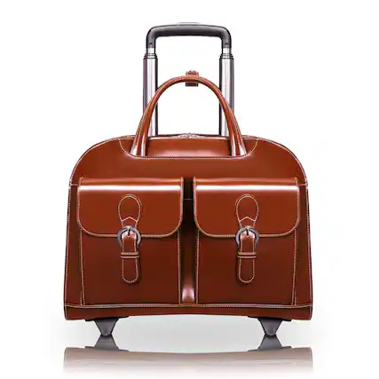 Front. JanSport - 15-inch Laptop Briefcase Top Grain Cowhide Leather Vertical Wheeled Rolling Business Bag Removable Trolley Case - Brown.