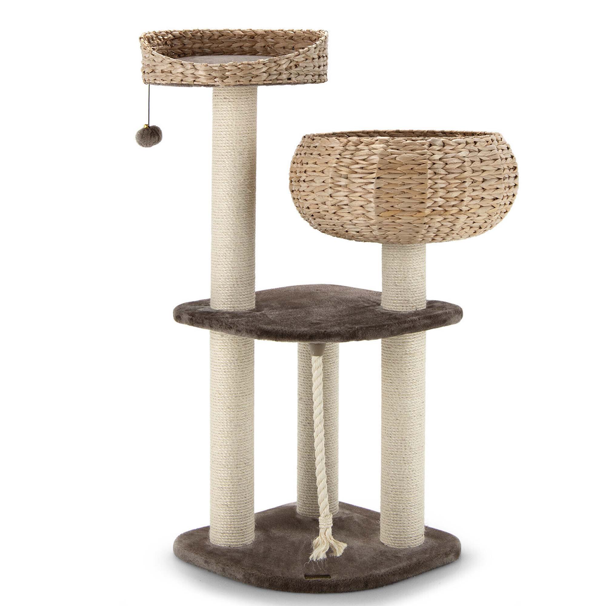 Alt View 9. Gymax - Gymax 41'' Hand-Made Cat Tree Tower Natural Bowl Shaped w/ 2 Perch.