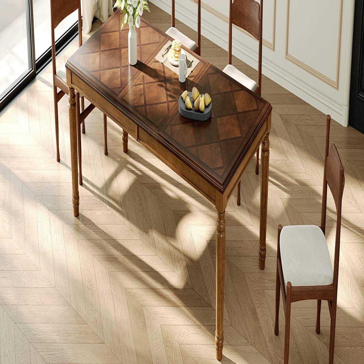 Back. Loheer - Loheer Traditional Rectangular Dining Table Walnut Diamond Parquet Top 78.7 Inch - Walnut.