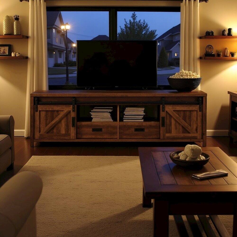Alt View 1. FurniFact - Modern 79-Inch TV Table – Long TV Stand with Sliding Doors, Green - Green.