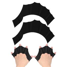 Unique Bargains - Silicone Swimming Gloves, Webbed Gloves Half-Finger Frog Type Water Resistance Swim Fins, 9"x6" 1 Pair - Black