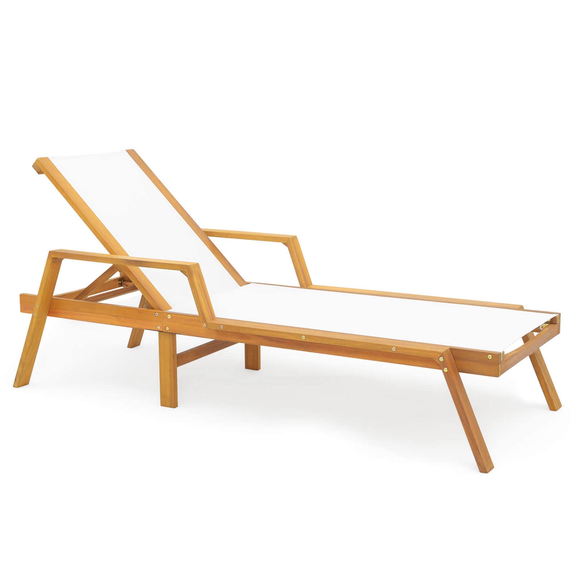 Costway - 1 PCS Outdoor Chaise Lounge with Adjustable 5-position Backrest Solid Wood Frame - Natural price history on PriceWatchPro