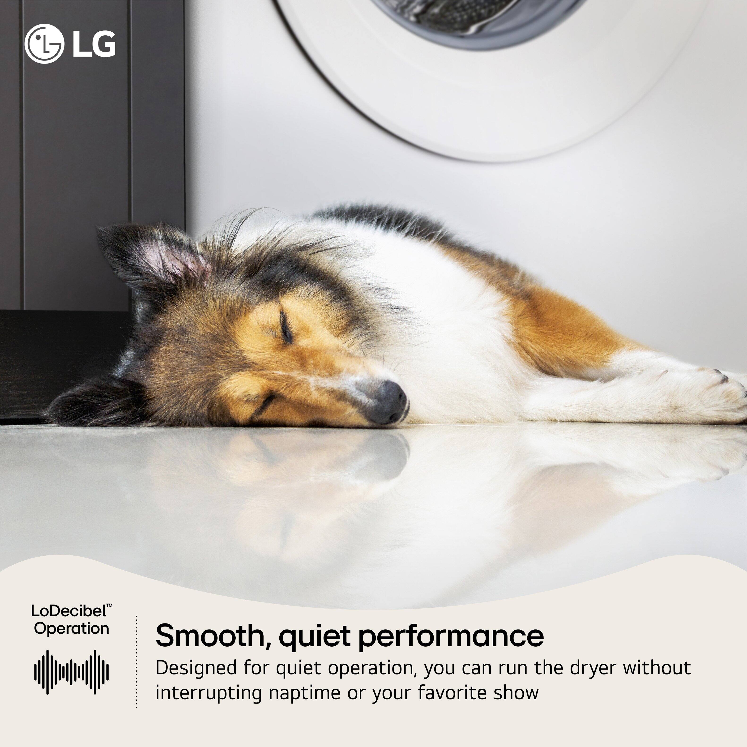 LG LoDecibel™ Operation

Smooth, quiet performance

Designed for quiet operation, you can run the dryer without interrupting naptime or your favorite show