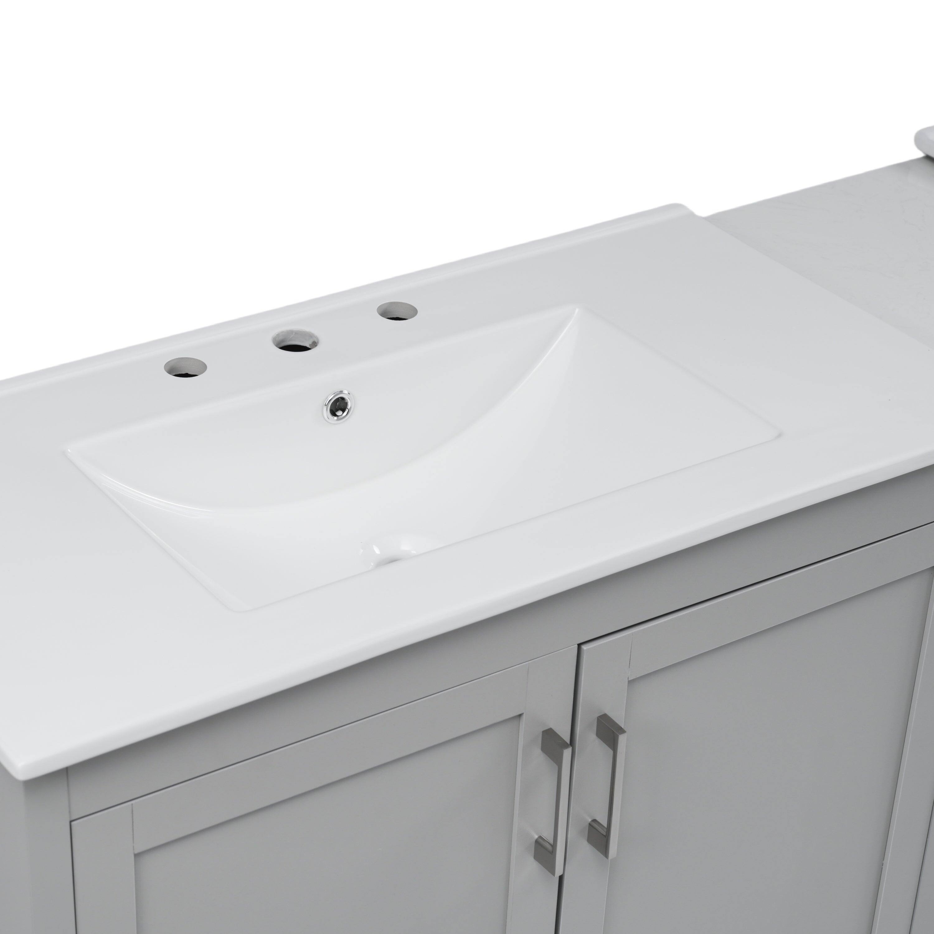 Alt View 8. Boyel Living - 84 Inch Double Sink Bathroom Vanity with Ceramic Sinks Quartz Countertop Adjustable Shelves 3 Drawers Gray - Gray.