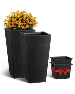 VEVOR - Set of 2 Tall Outdoor Planters 22inch, Large Planters For Outdoor Indoor Plants, Tapered Square Front Porch - Black