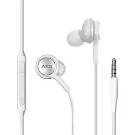 4XEM - 3.5mm AKG Earphones with Mic and Volume Control (White) - Mini-phone (3.5mm) - Wired - Earbud - In-ear - White - Red