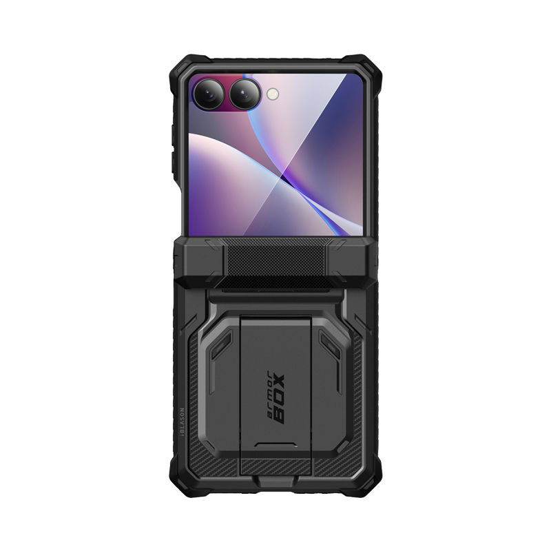 i-Blason - Armorbox Case for Samsung Z Flip7 – Kickstand, Screen Protector, Military-Grade - Black