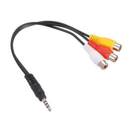 Unique Bargains - TRRS3.5mm Male to Gold 3RCA Female Cable, 0.23m/9in, 2.5mm PVC Copper Core Audio AUX Cable for TV/Amp/Speaker - Black