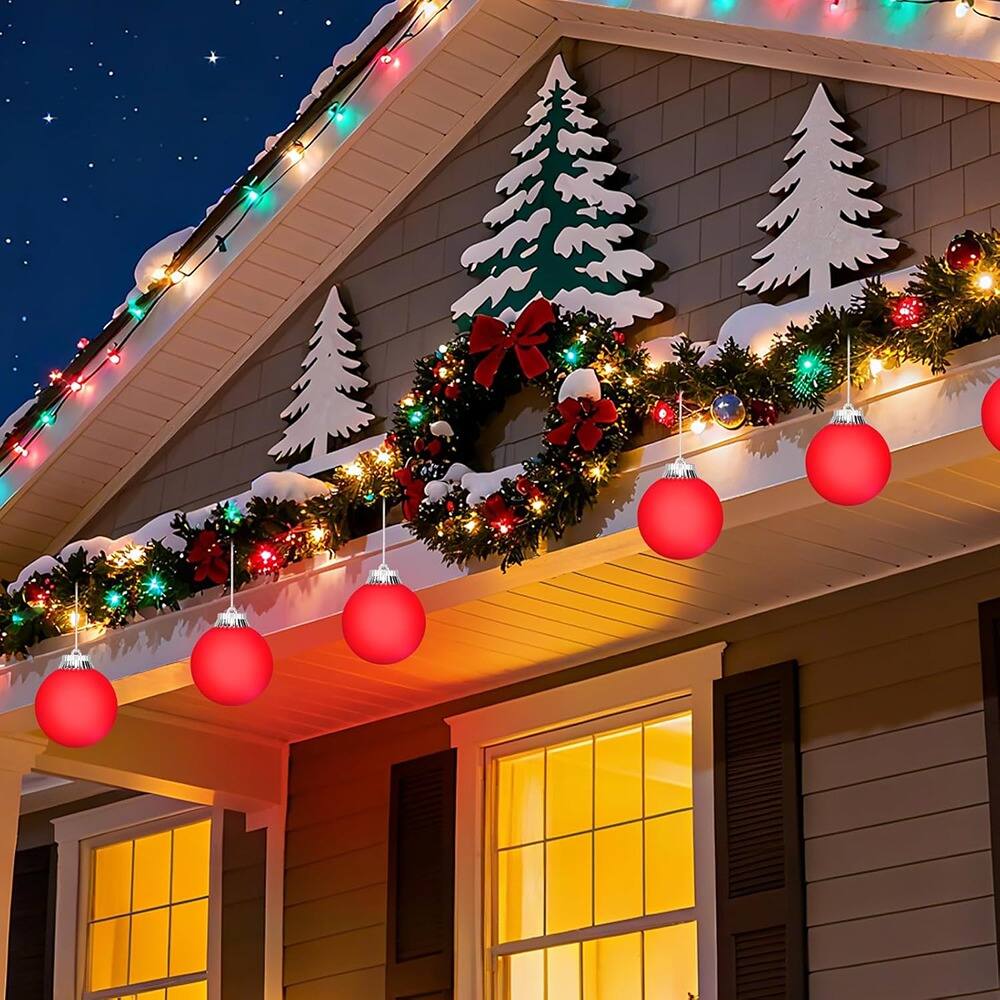 Back. RTMB - 6-Pack 5" LED Globe Ornaments, Battery-Powered Plastic Lights w/ Remote - red.