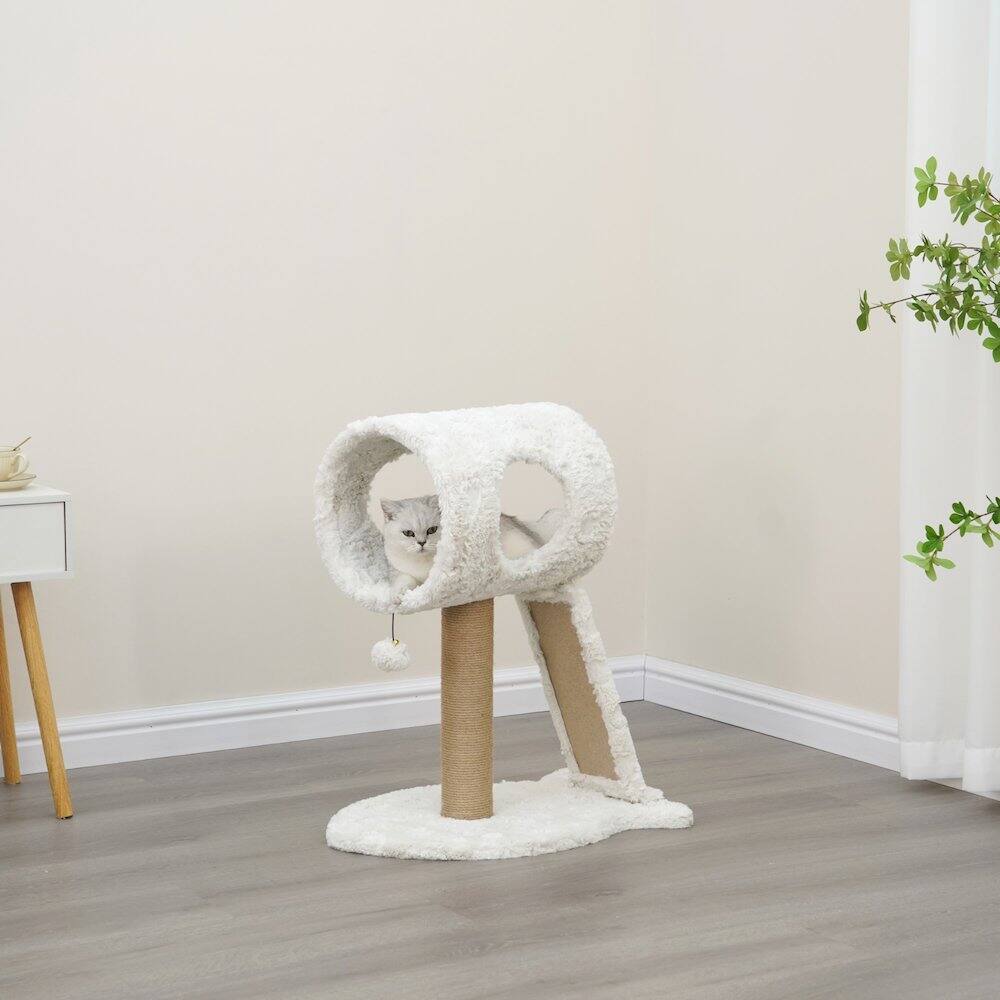 Alt View 1. PetPals - Minimalistic Fished Shaped Cat Perch - 28"H, 2 Level, Medium, Space Needle - White.