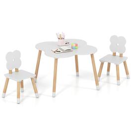 Costway - Flower-shaped Kids Table Set with 2 Child-sized Chairs Solid Pine Wood Legs - White
