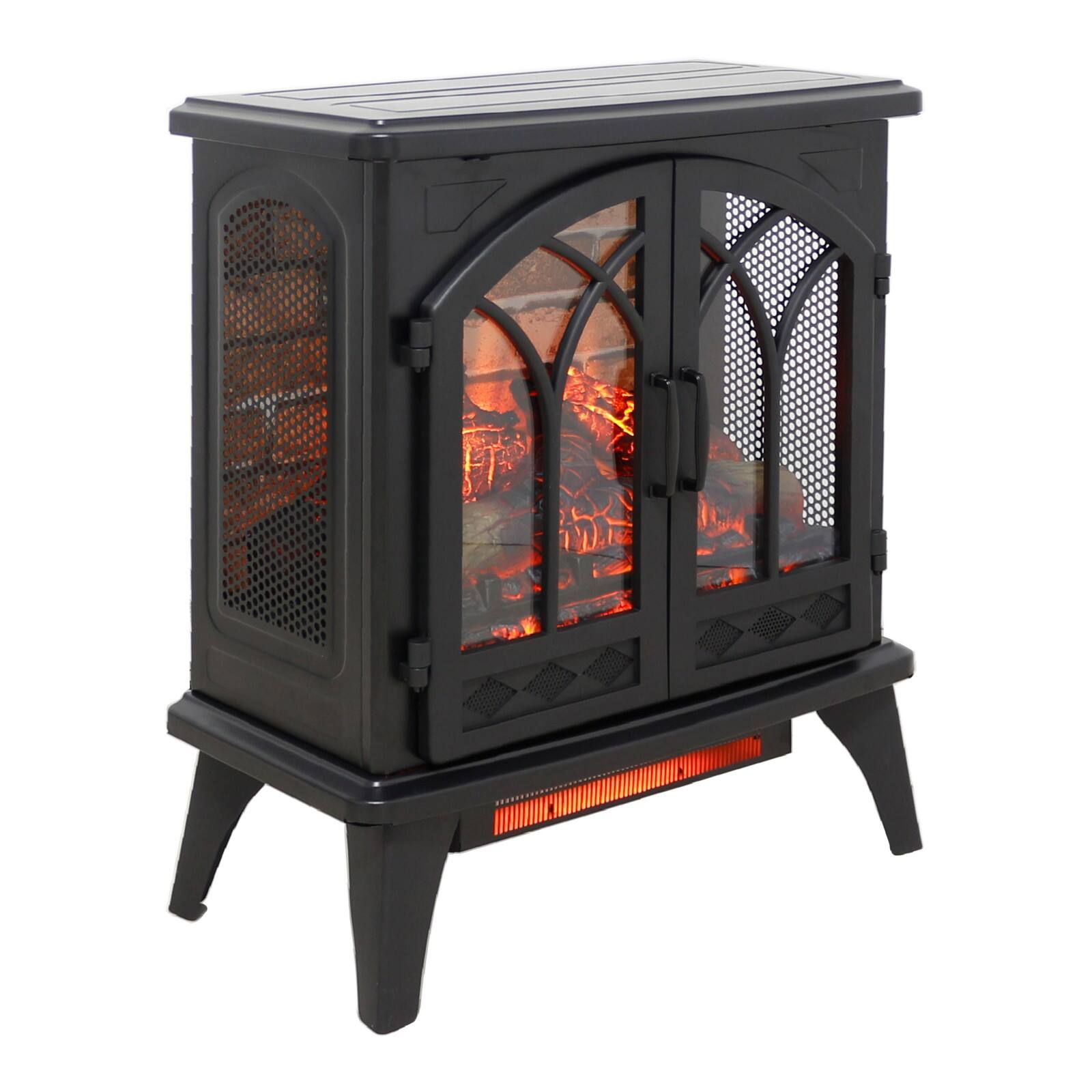 Alt View 10. Ecooso - Cast Iron Free-Standing Electric Fireplace Stove with Double Doors, 1500W 5000 BTU Heater, 3D Flame, Remote and Timer - Antique Black.