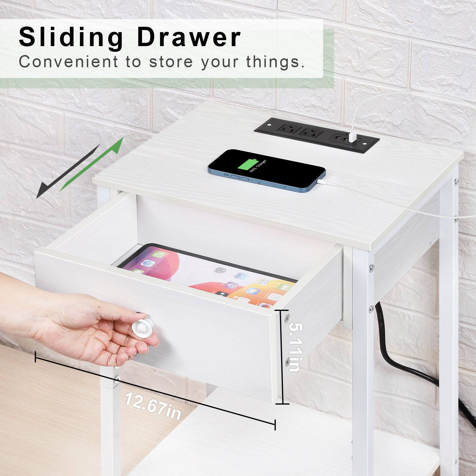 Sliding Drawer Convenient to store your things.  
5 Qeeren 1% NAM  
12.67in x 5.11in