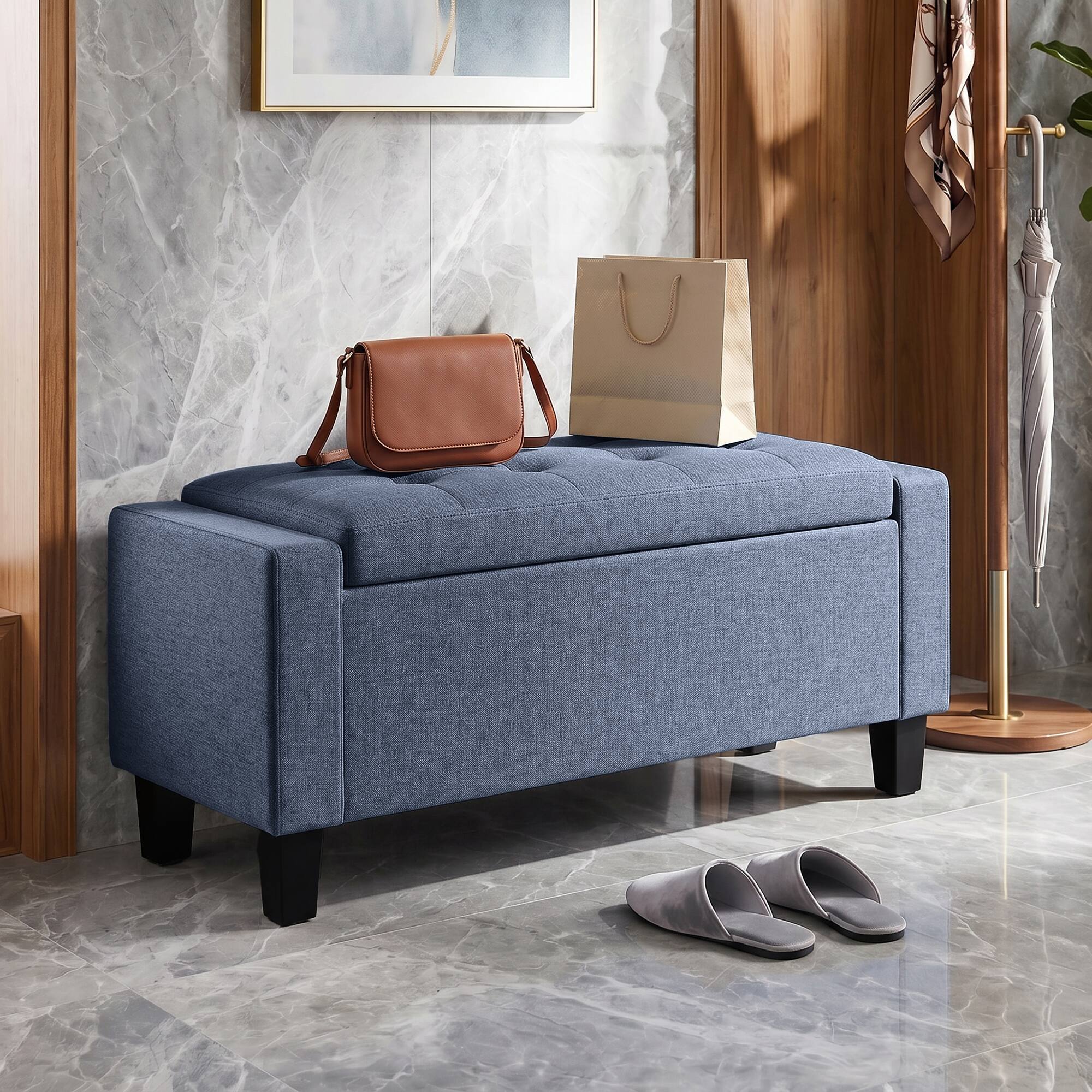 Alt View 1. Homcom - Ottoman, Storage Bench with Wooden Legs, Tufted Armrests for Entryway, Living Room, Bedroom, 36.6" - Dark Gray.