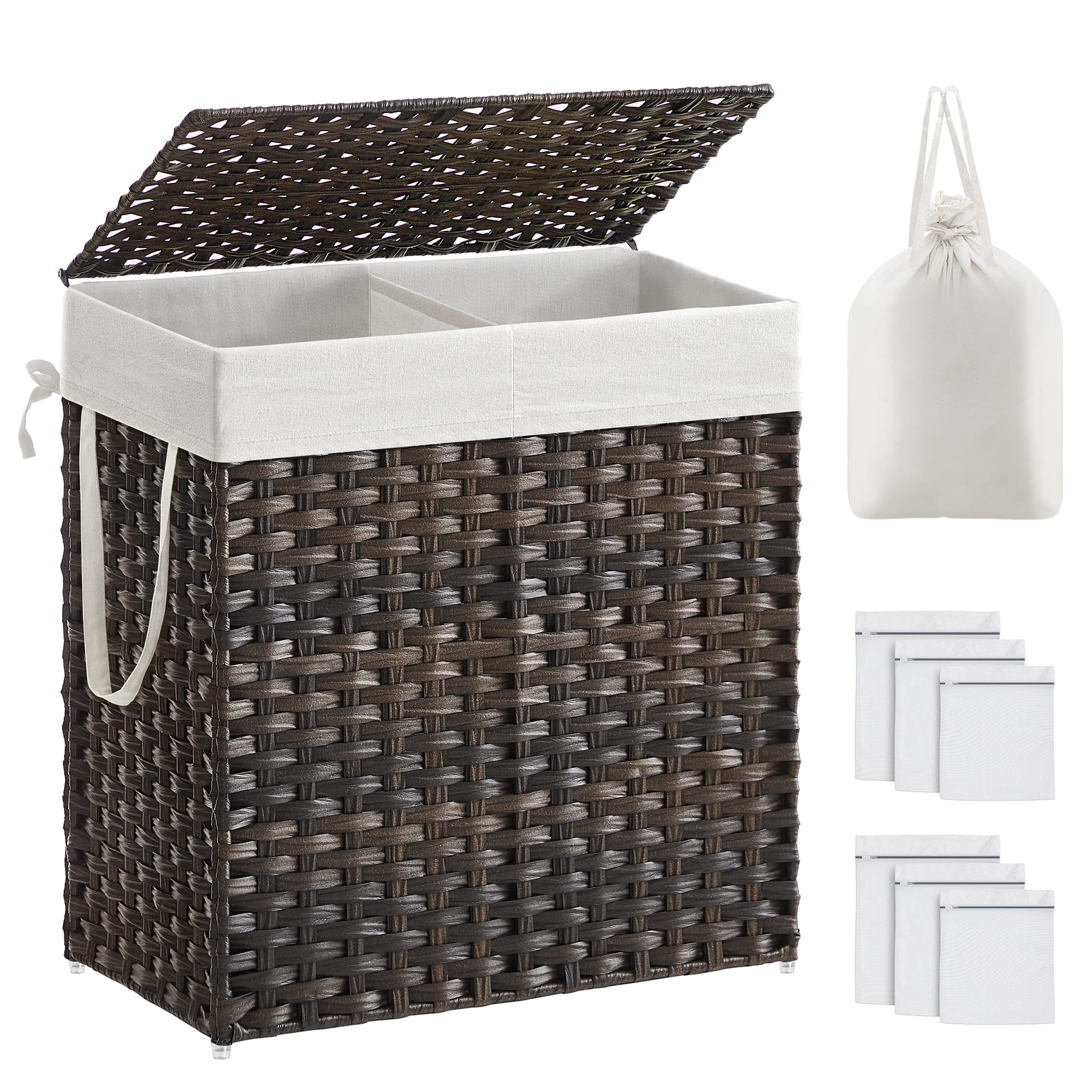 Songmics Home - 110 L Laundry Hamper with Lid, Clothes Hamper with 2 Removable Liner Bags, 6 Mesh Bags - Brown price history on PriceWatchPro