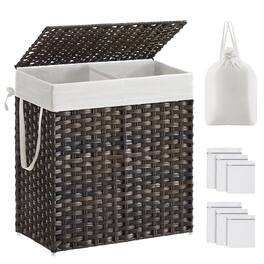 Songmics Home - 110 L Laundry Hamper with Lid, Clothes Hamper with 2 Removable Liner Bags, 6 Mesh Bags - Brown