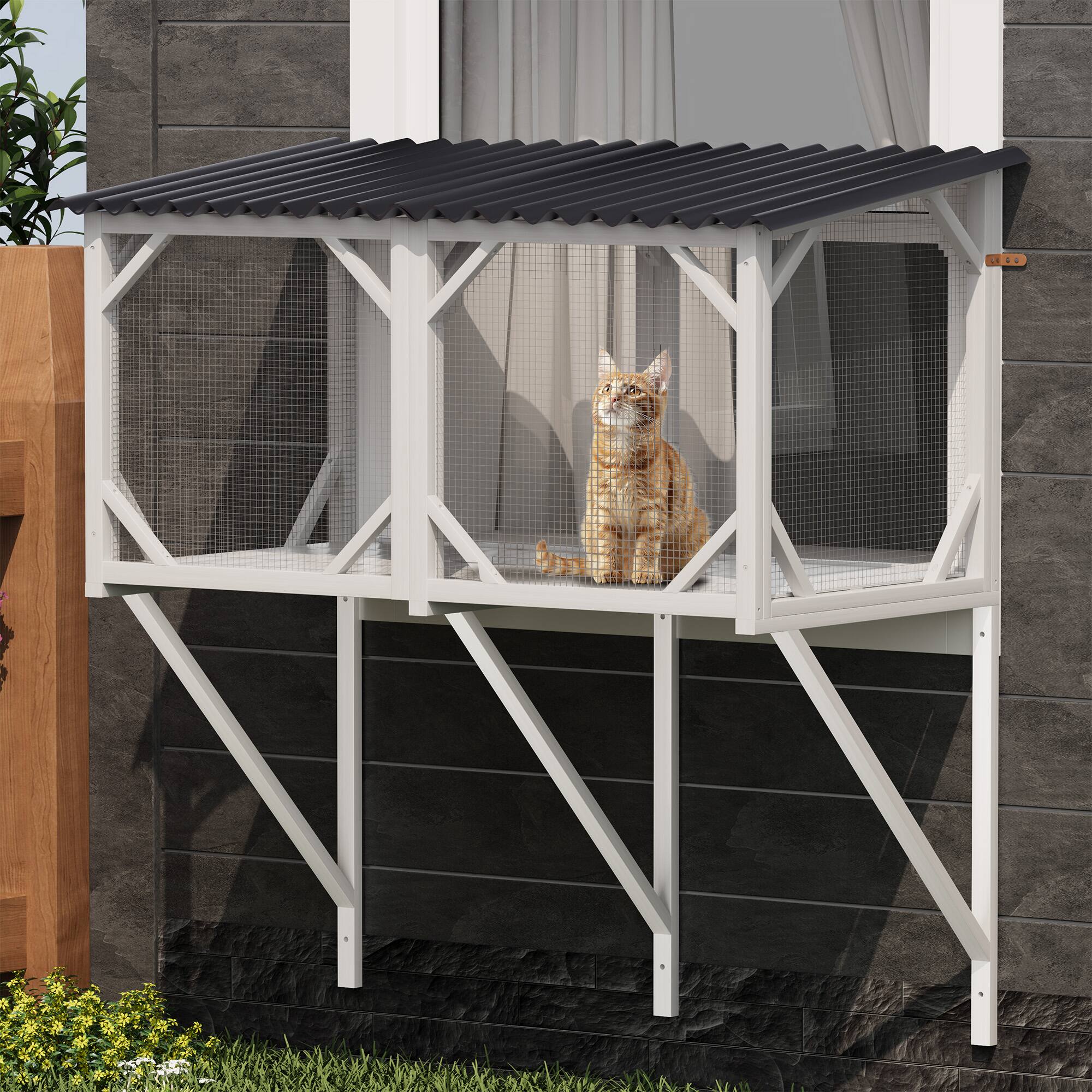 Alt View 1. Glintex - Cat Window Box, Outdoor Cat Enclosure with Bug Proof Net for Sunbathing,  Window Perch for Large Indoor Cats.