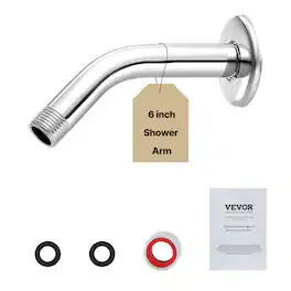 VEVOR - Shower Arm with Flange, 6 Inches, Wall Mounted Stainless Steel Shower Head Arm Extender, Chrome Finish, PTFE Tape - Silver