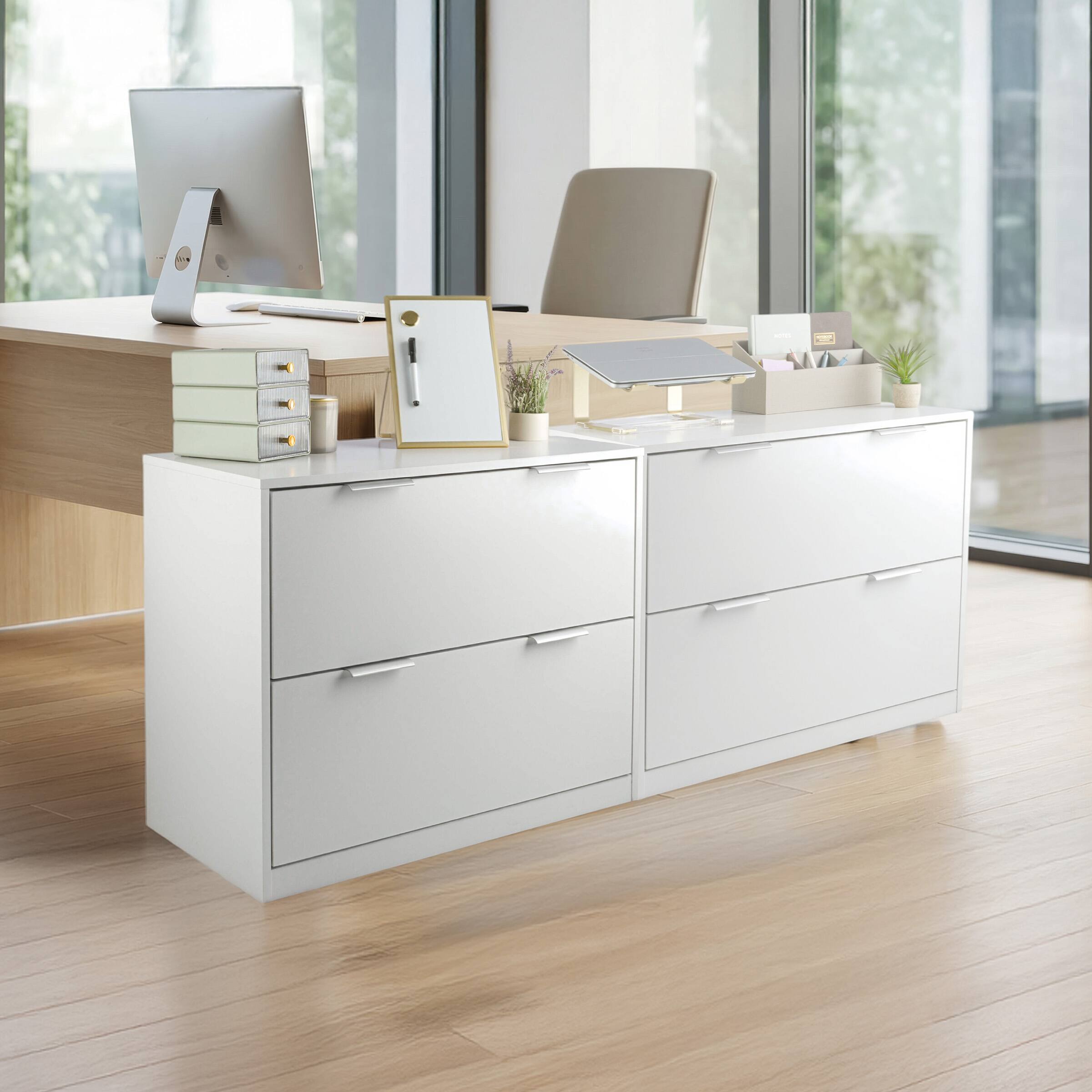 Alt View 8. Lavish Home - 2 Drawer File Cabinet Wooden Lateral Filing Cabinet with 2 Large Storage Drawers and Adjustable Hanging File Bars - White.