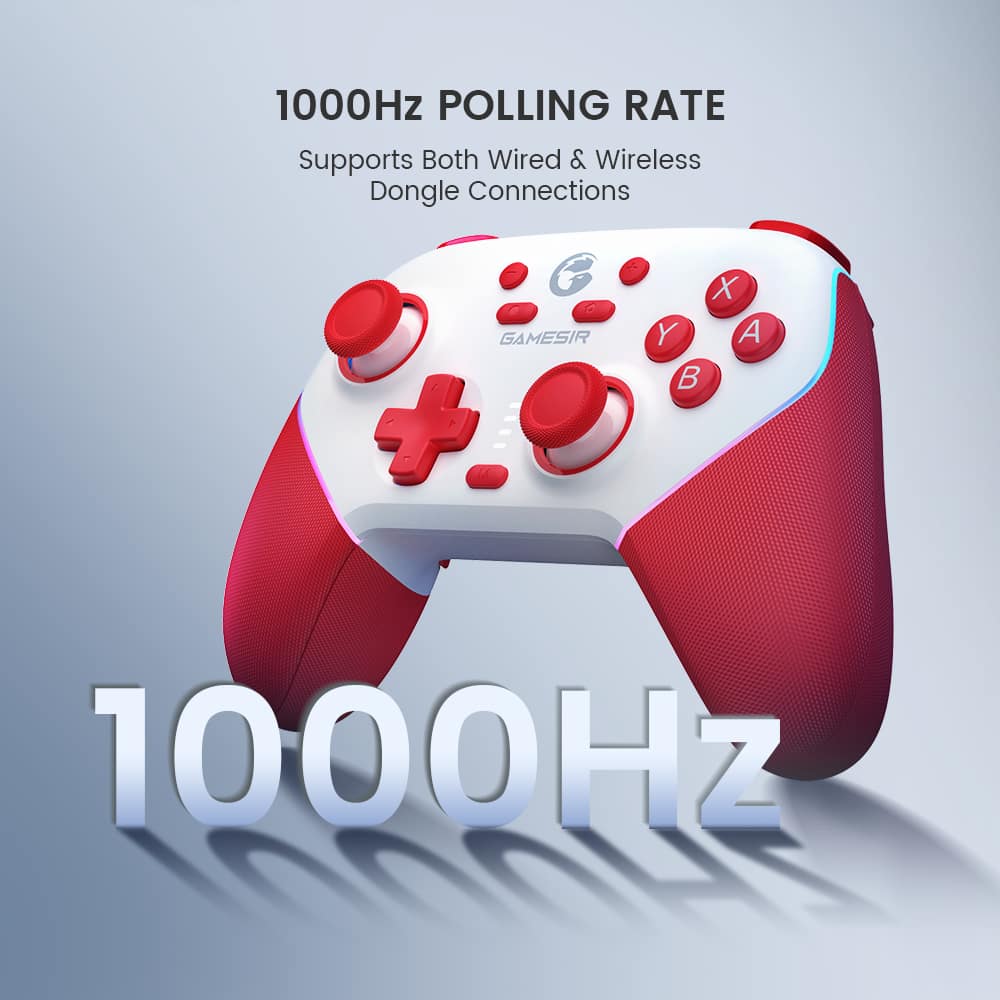 The text on the image reads: "1000Hz Polling Rate Supports Both Wired & Wireless Dongle Connections."