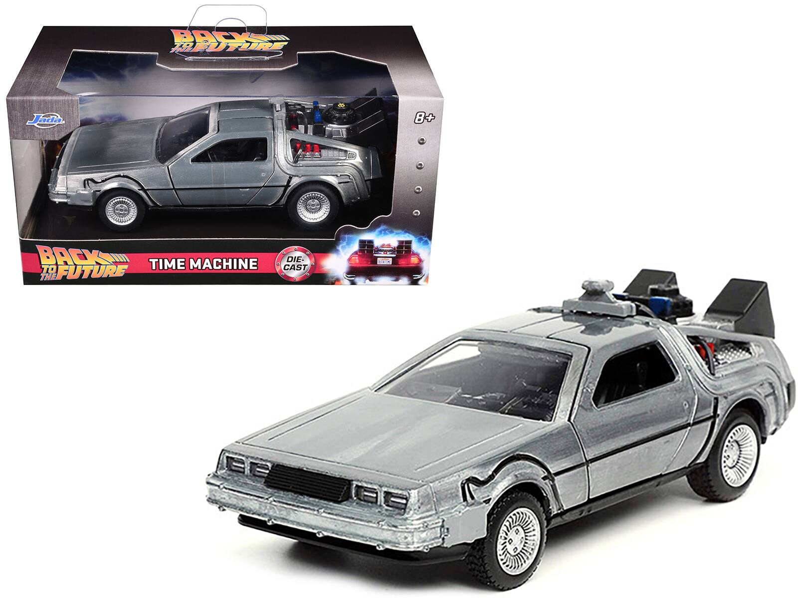 Jada - DeLorean DMC (Time Machine) Brushed Metal "Back to the Future Part I" (1985) Movie "Hollywood Rides" Series 1/32 - Gray