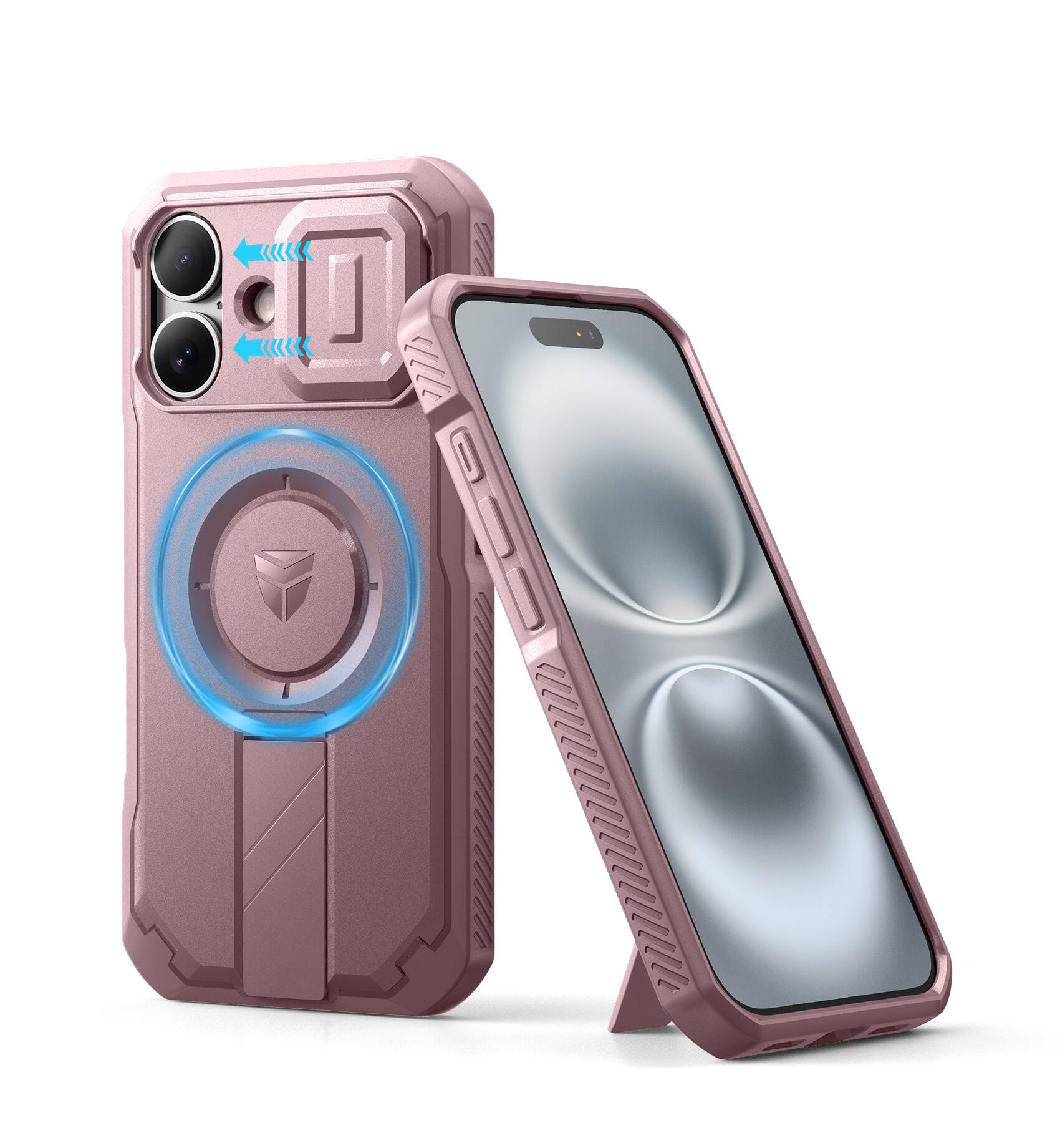 Front. dexnor - Dexnor for iPhone 16 Case with Slide Camera Cover & Adjustable Kickstand,Peony Pink - Peony Pink.